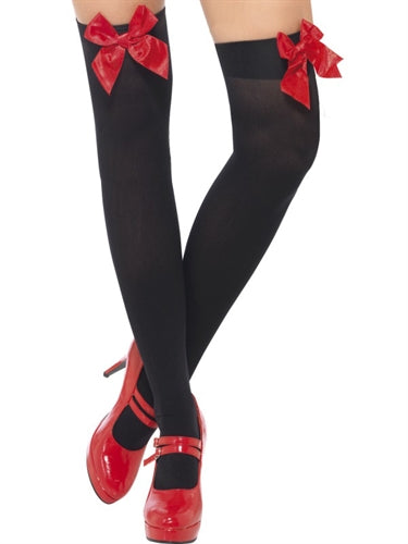 Thigh High Stockings With Red Bow - Black FV-42757