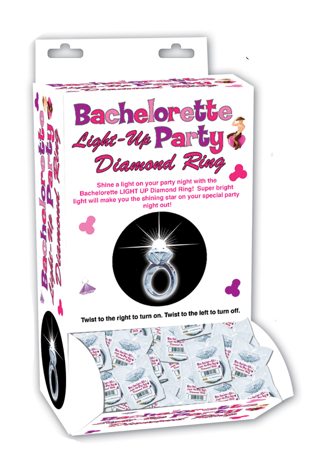 Bachelorette Light Up Party Diamond Ring - 24 Piece Display HTP2703D
