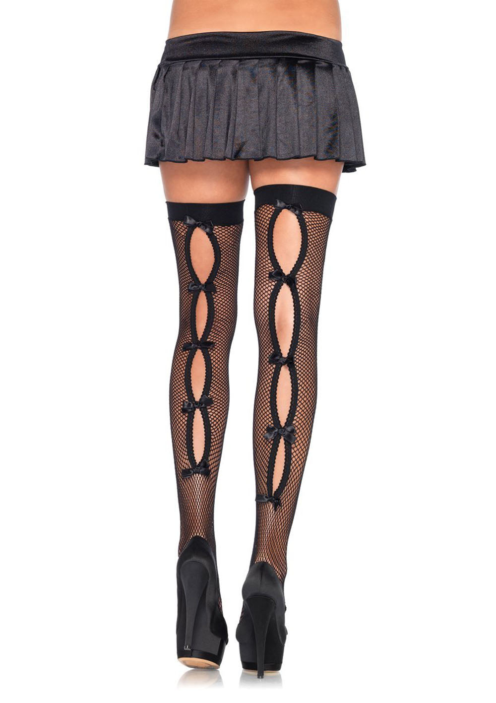 Bow Backseam Thigh Highs - One Size - Black LA-6908BLK