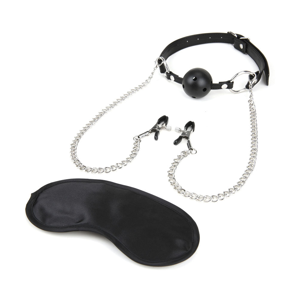 Breathable Ball Gag With Nipple Clamp Chain EL-LF1807