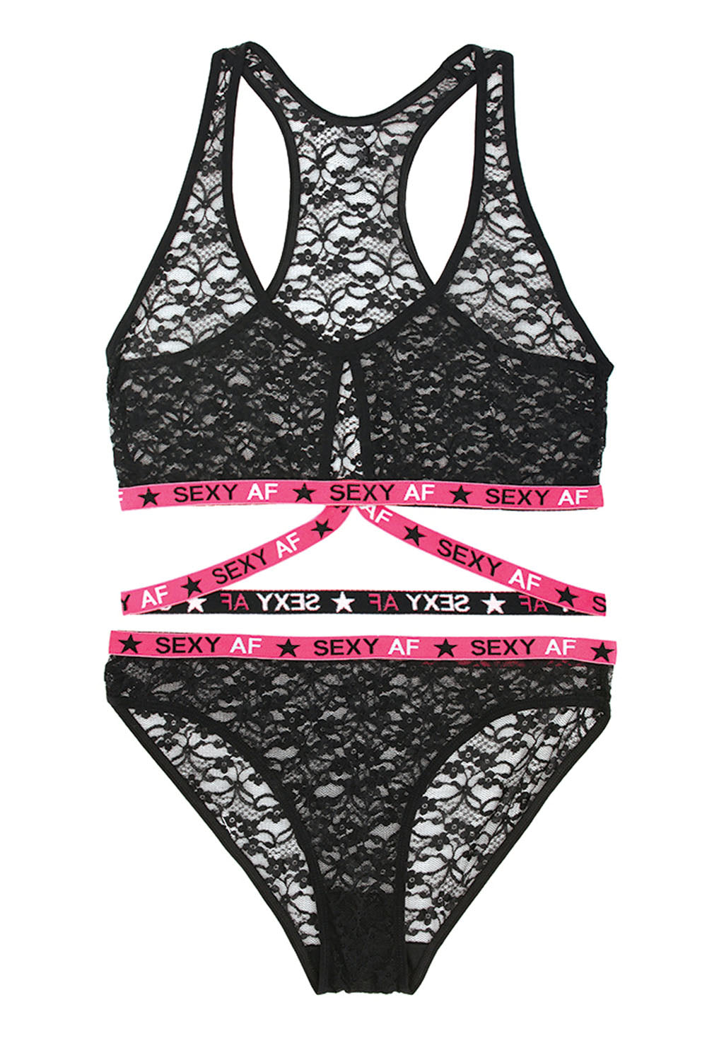 Sexy Af Bralette & Bikini Panty - Pink/black - S/m FL-BAF820-SM