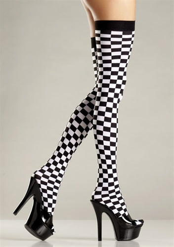 Checkerboard Thigh Highs - One Size - Black and White BW-674B