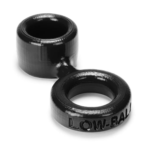 Low Ball Cock Ring With Attached Ball Stretcher  - Black OX-1077-BLK