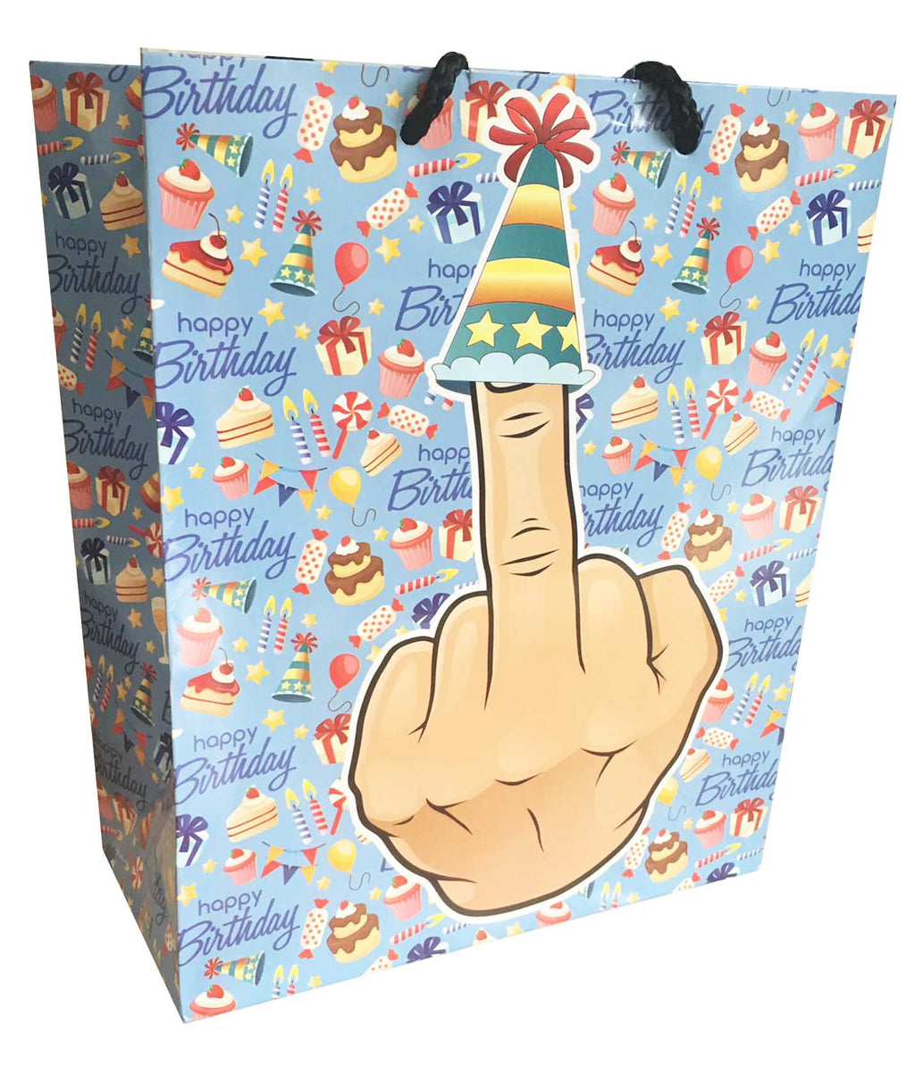 Middle Finger With Party Hat Happy Birthay Gift Bag 8x10 K-GB040
