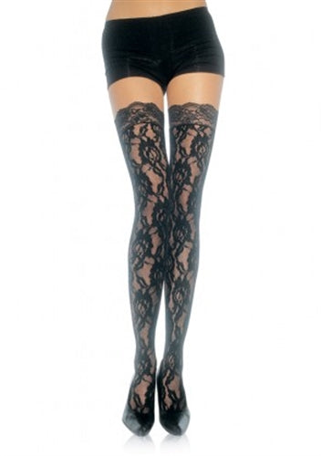 Lace Top Lace Thigh Highs - One Size - Black LA-9762BLK