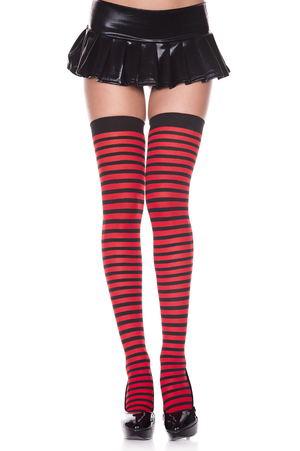 Striped Thigh Hi - One Size - Red / Black ML-4741-REDBLK