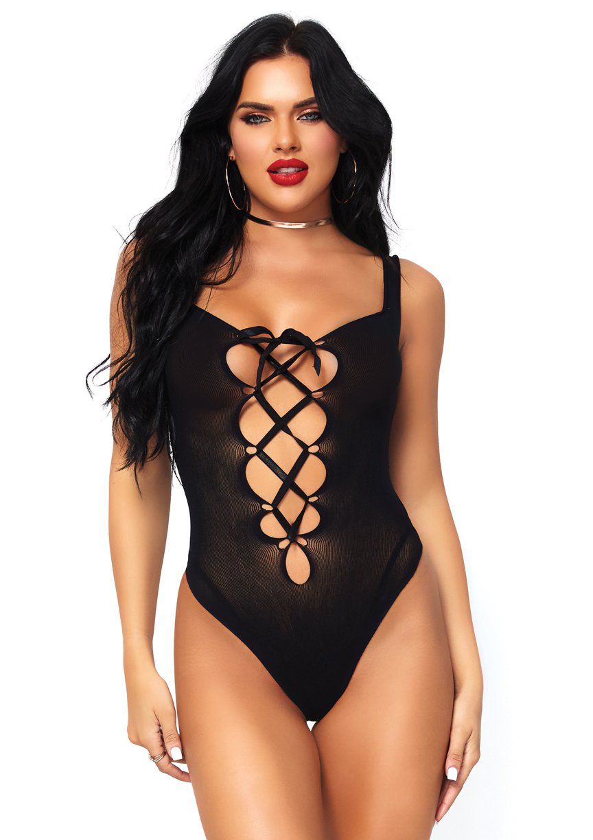 Lace Up Teddy - One Size - Black LA-81555BLK