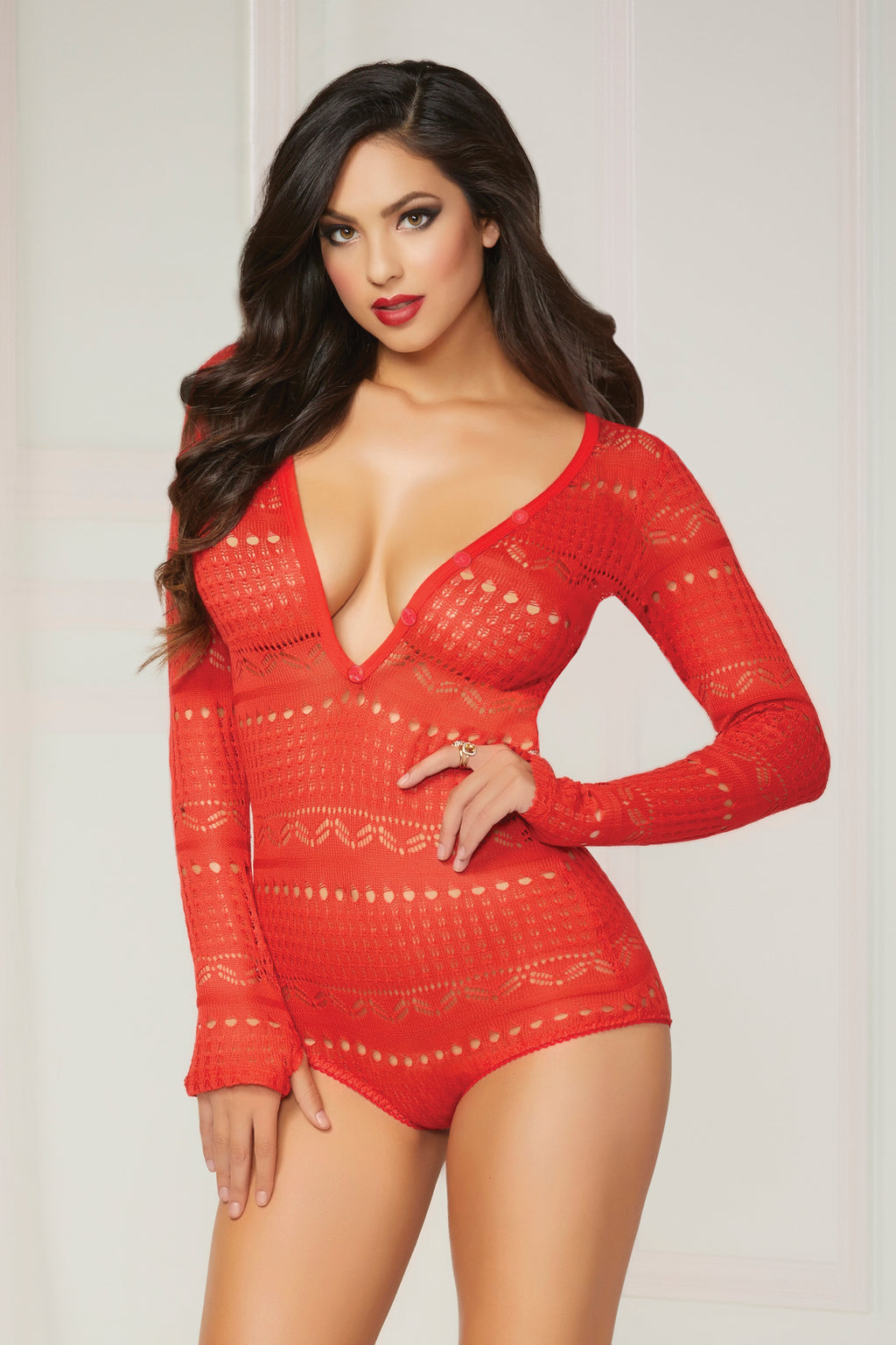 Knit Long Sleeve Romper  - Small  - Red STM-10721-REDS