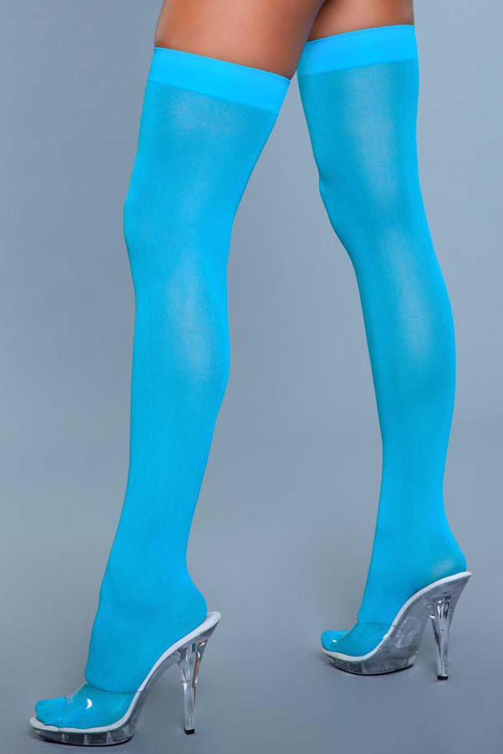Opaque Nylon Thigh Highs - Turquoise - One Size BW-1932TUR